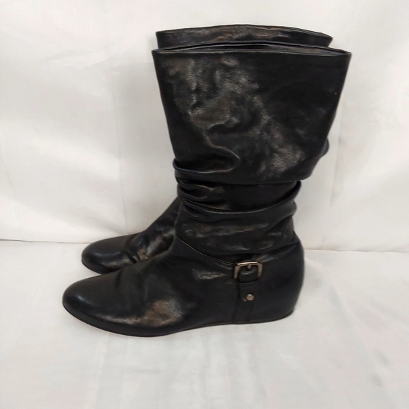 Stuart Weitzman Black Slouchy Runched Mid Calf Boots - Picture 4 of 14